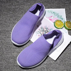 Women's Purple Slip on Walking Shoes Breathable Flat Shoes