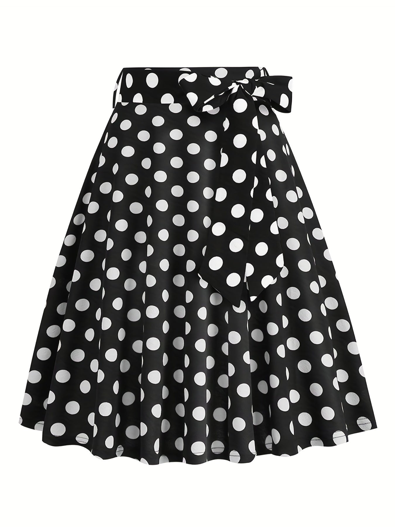 Polka Dot Print Pleated Skirt Vintage Bow Flare Skirt for Spring & Summer