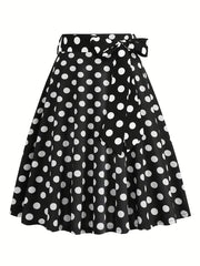 Polka Dot Print Pleated Skirt Vintage Bow Flare Skirt for Spring & Summer