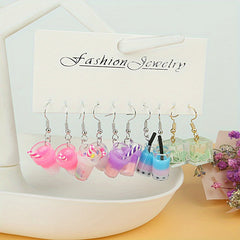 5 Pairs Girls Cartoon Cup Earrings Party Holiday Gift