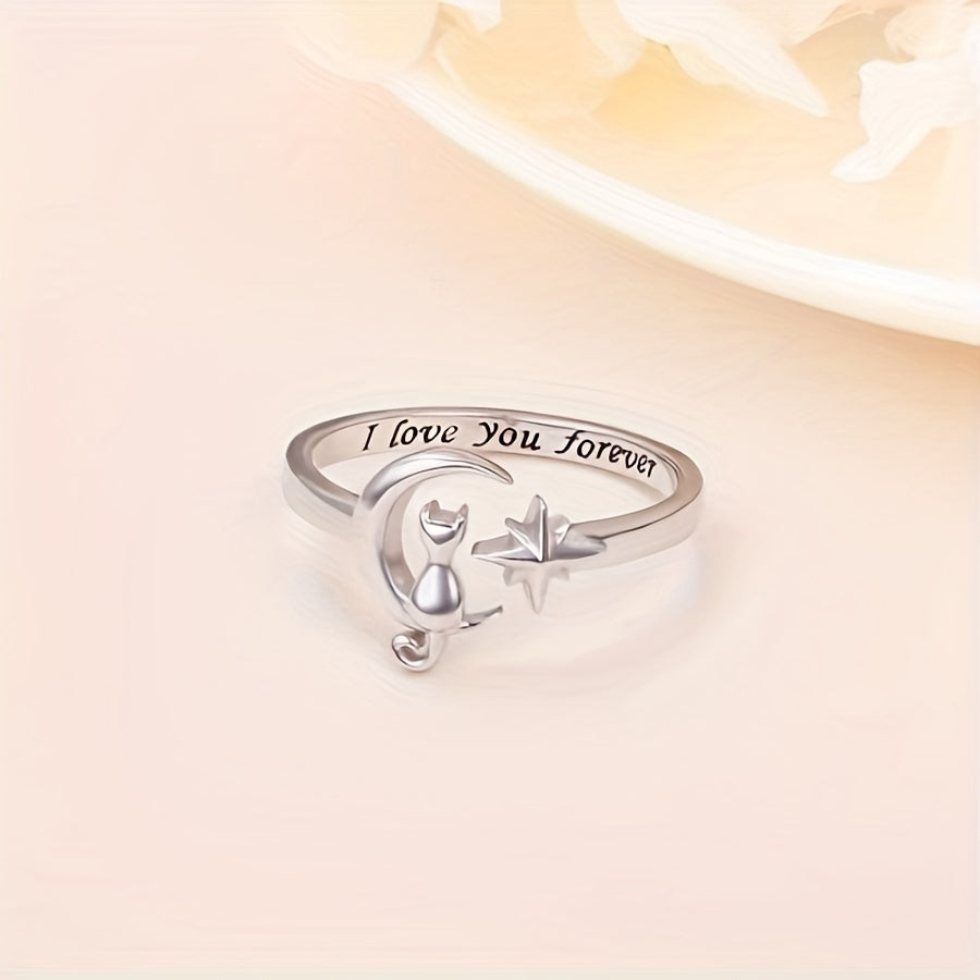 925 Silver Cat Ring Wrap Open Ring for Girls