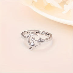 925 Silver Cat Ring Wrap Open Ring for Girls