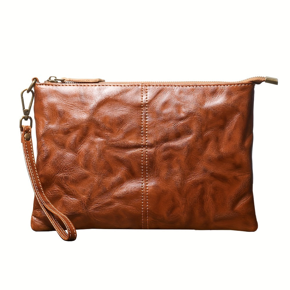 Timeless Vintage Leather Clutch Wallet Secure Zipper Wristlet