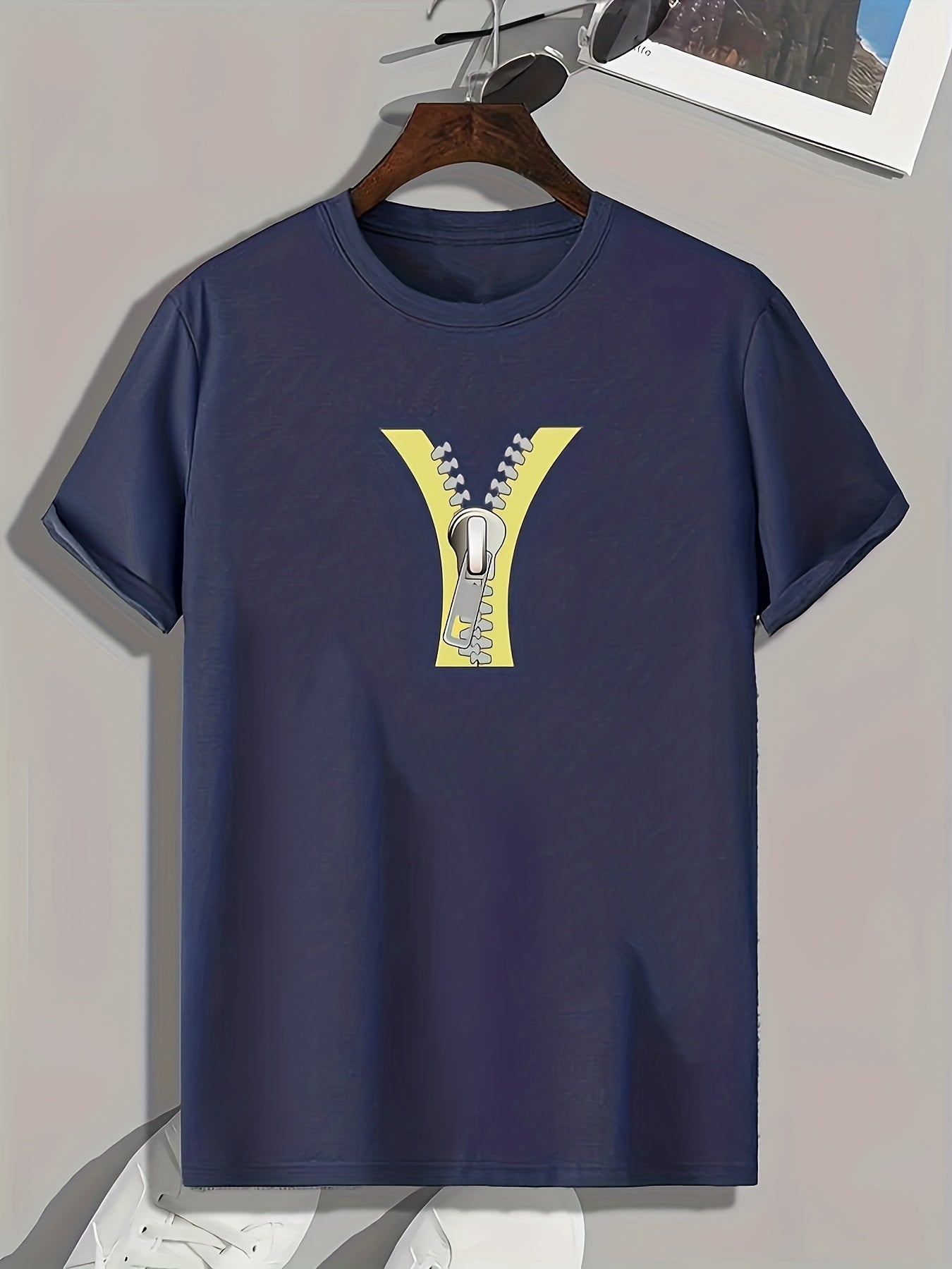 Zipper Print Men's Comfy T-shirt for Outdoor Summer