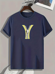 Zipper Print Men's Comfy T-shirt for Outdoor Summer