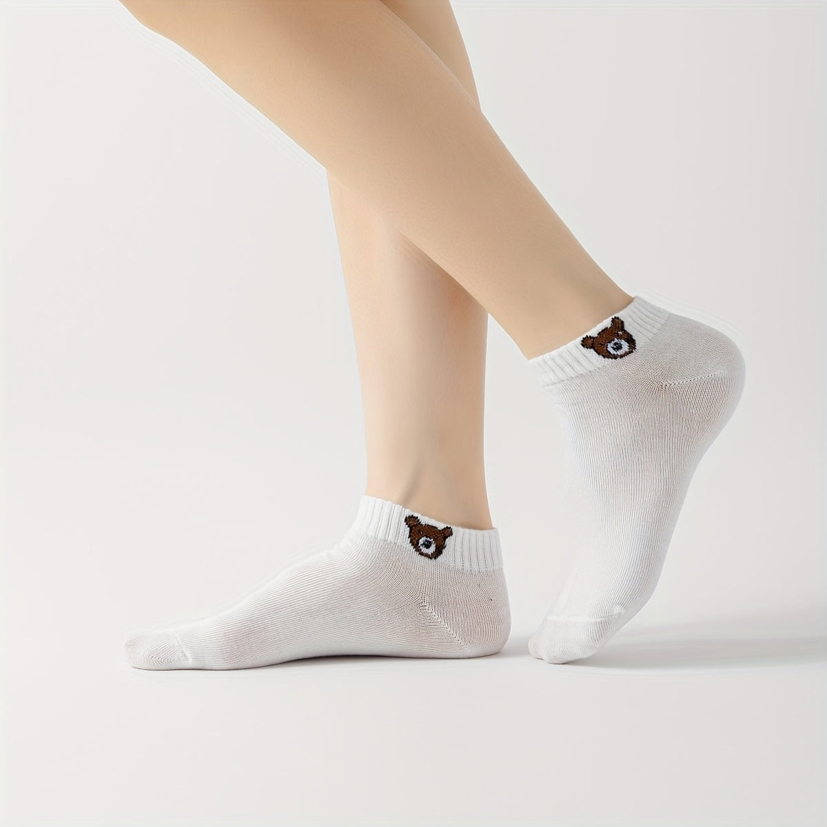 10 Pairs Cartoon Bear Print Socks & Lightweight Low Cut Ankle Socks
