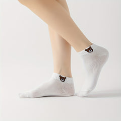 10 Pairs Cartoon Bear Print Socks & Lightweight Low Cut Ankle Socks
