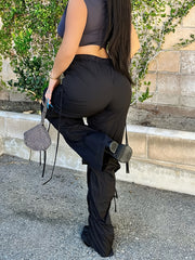 Sporty Lace Up Pants Loose Fit