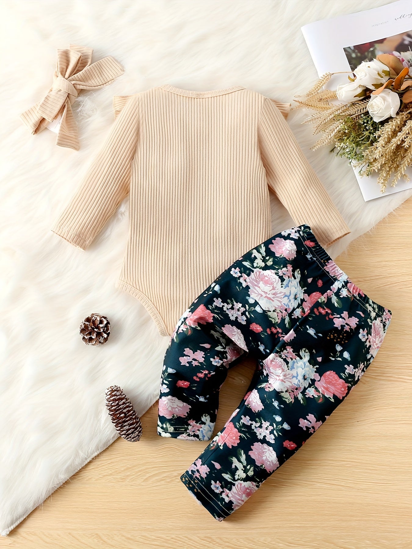 Baby Girls Ruffle Trim Bodysuit Floral Pants Set Outfit