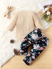 Baby Girls Ruffle Trim Bodysuit Floral Pants Set Outfit