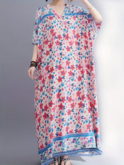 Floral Print V Neck Maxi Dress for Plus Size Women