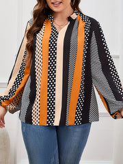 Dot Print Lantern Sleeve V Neck Blouse