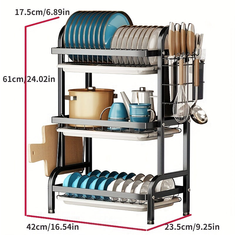3-Tier Dish Drying Rack with Seasoning Rack - Countertop Stackable Kitchen Organ