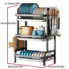 3-Tier Dish Drying Rack with Seasoning Rack - Countertop Stackable Kitchen Organ