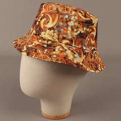 Yellow Reversible Bucket Hat Light Spot Gear Print Man Unisex Fisherman Cap