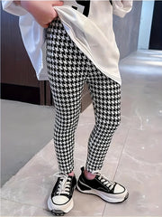 Girls Stretchy Houndstooth Leggings Elastic Waist Slim Fit Pants