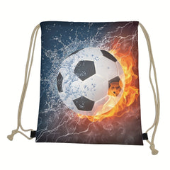 Football Printed Backpack Drawstring Fitness Bag Outdoor Sports Daily Use