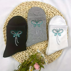 Butterfly Rhinestone Socks Crew Socks Women's Stockings