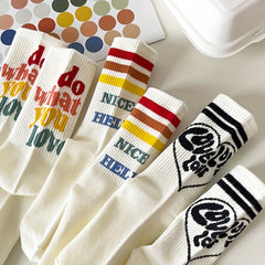 5 Pairs Floral & Letter Print Socks Women's Stockings & Hosiery