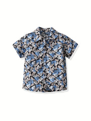 Boys Feather Print Shirt for Vacation Beach Kids Summer Clothes