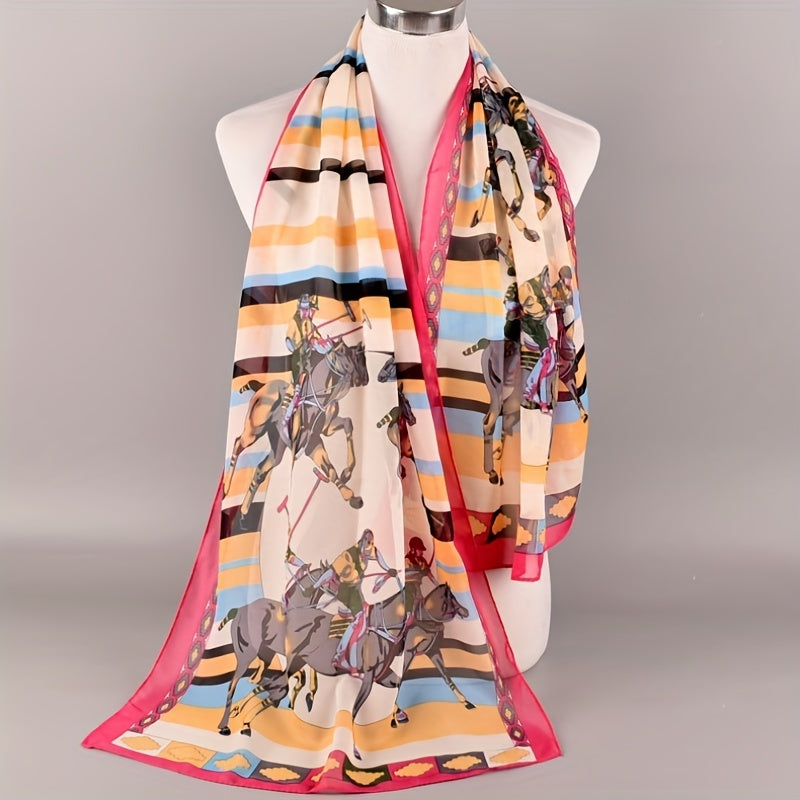 Stripe Horse Print Vintage Scarf Chiffon Shawl Sunscreen Head Wrap