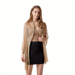 Glitter Wrap Thin Cape Tassel Scarf Sunproof Bikini Cover Up