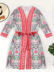 Women's Plus Paisley Print Long Sleeve Boho Cover Up