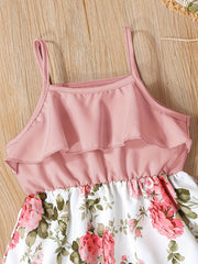 Toddler Girls Flowers Graphic Ruffle Trim Cami Princess Dress