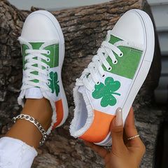 Women's Colorblock Leaf Print Sneakers Low Top Lightweight Flat Shoes
