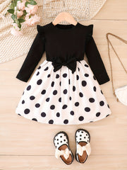 Leaf Print Ruffle Details Long Sleeve Dress
