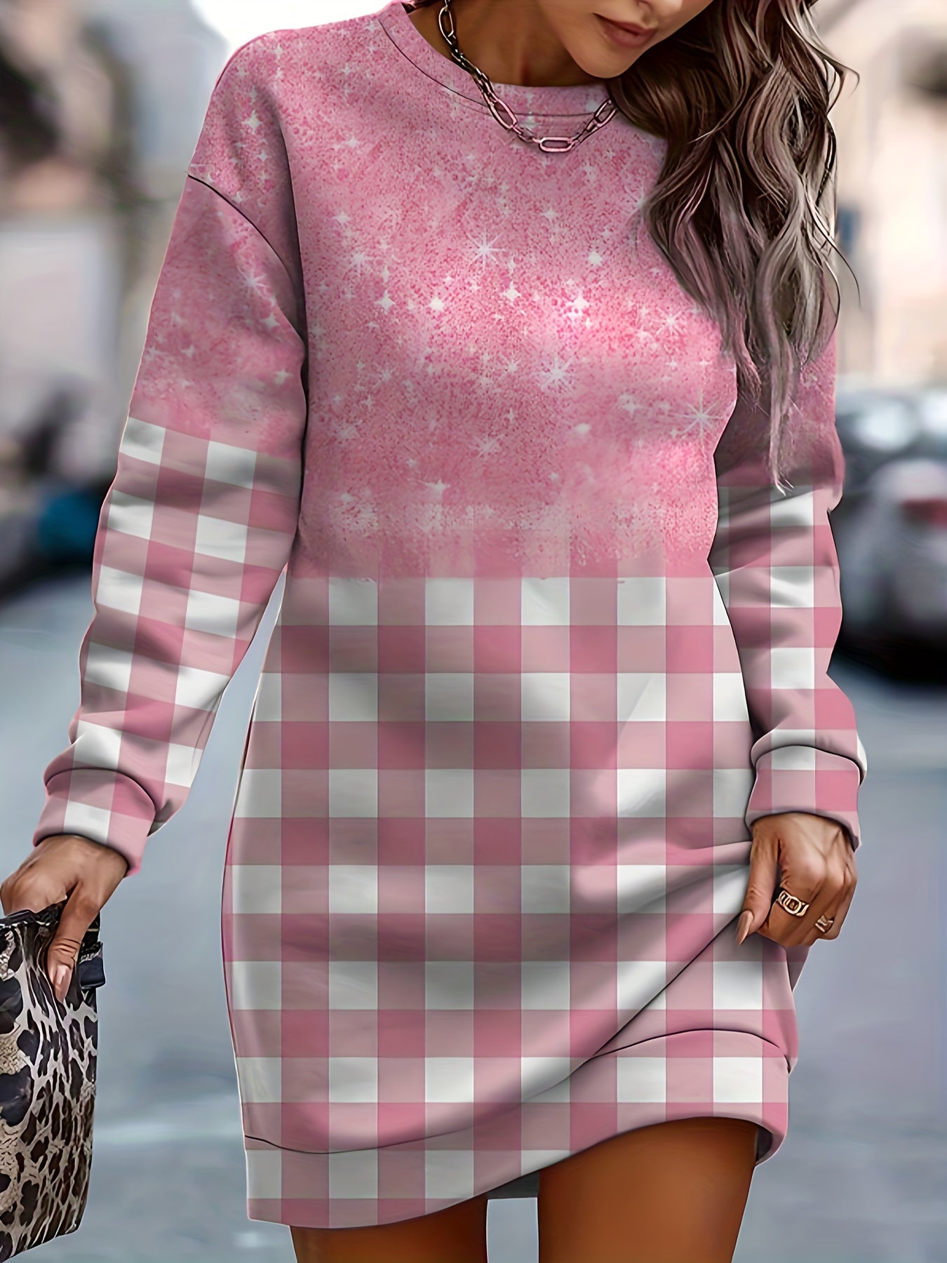 Casual Dress Women's Plus Allover Print Long Sleeve