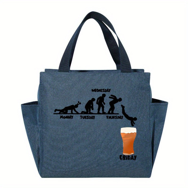 Cheering Friday Beer Insulated Lunch Bag Canvas Cooler Tote for Office School