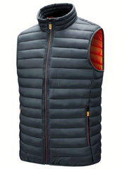 Men's Winter Vest Zipper Pockets Stand Collar Zip Up