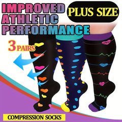 3pairs Plus Size Compression Socks 15-20 mmHg Wide Calf Knee High for Women Men