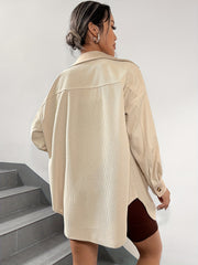 Solid Button Front Jacket Casual Collared Long Sleeve Outerwear Women's
