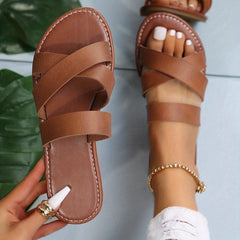 Women's Cross Strap Flat Slides Casual Open Toe Slip On Shoes Lightweight