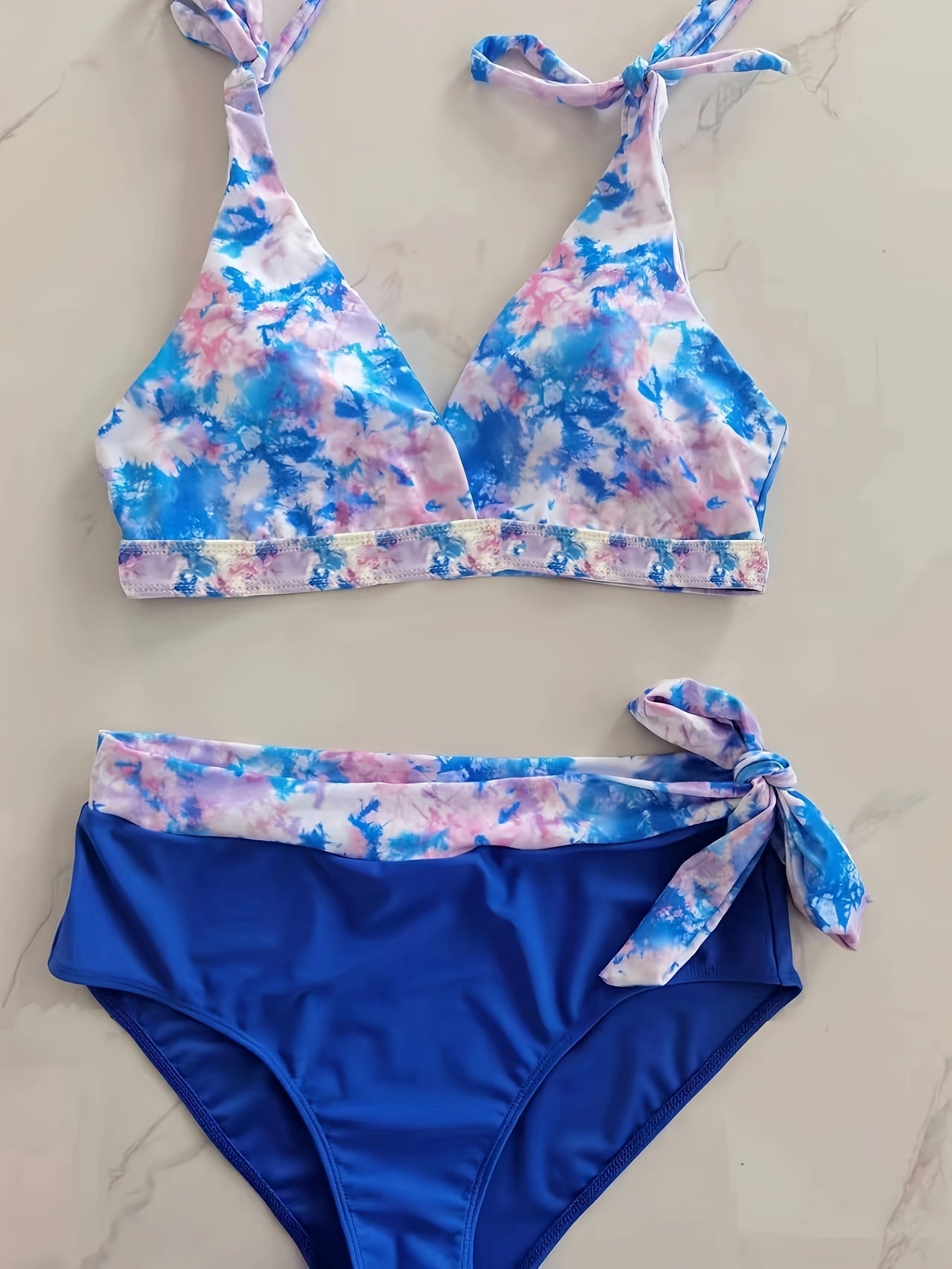 Tie Dye V Neck Bikini Set