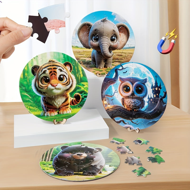 28pcs Magnetic Round Animal Puzzle Toys for Kids Educational