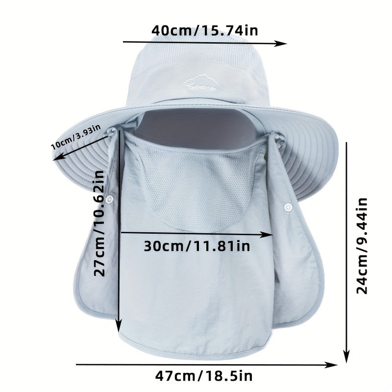 Wide Brim Cap With Face Cover Masks For Men Outdoor UV Protection Hat