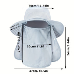 Wide Brim Cap With Face Cover Masks For Men Outdoor UV Protection Hat