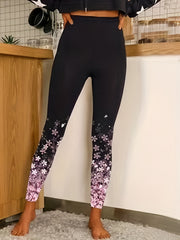 Floral Print Leggings Casual High Waist Slim Long Length