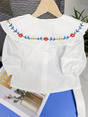 Girls Embroidered Shirt, Long Sleeve Casual Blouse Top
