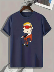 Funny Cartoon Man Print Men's Graphic T-shirt Comfy Tees For Summer