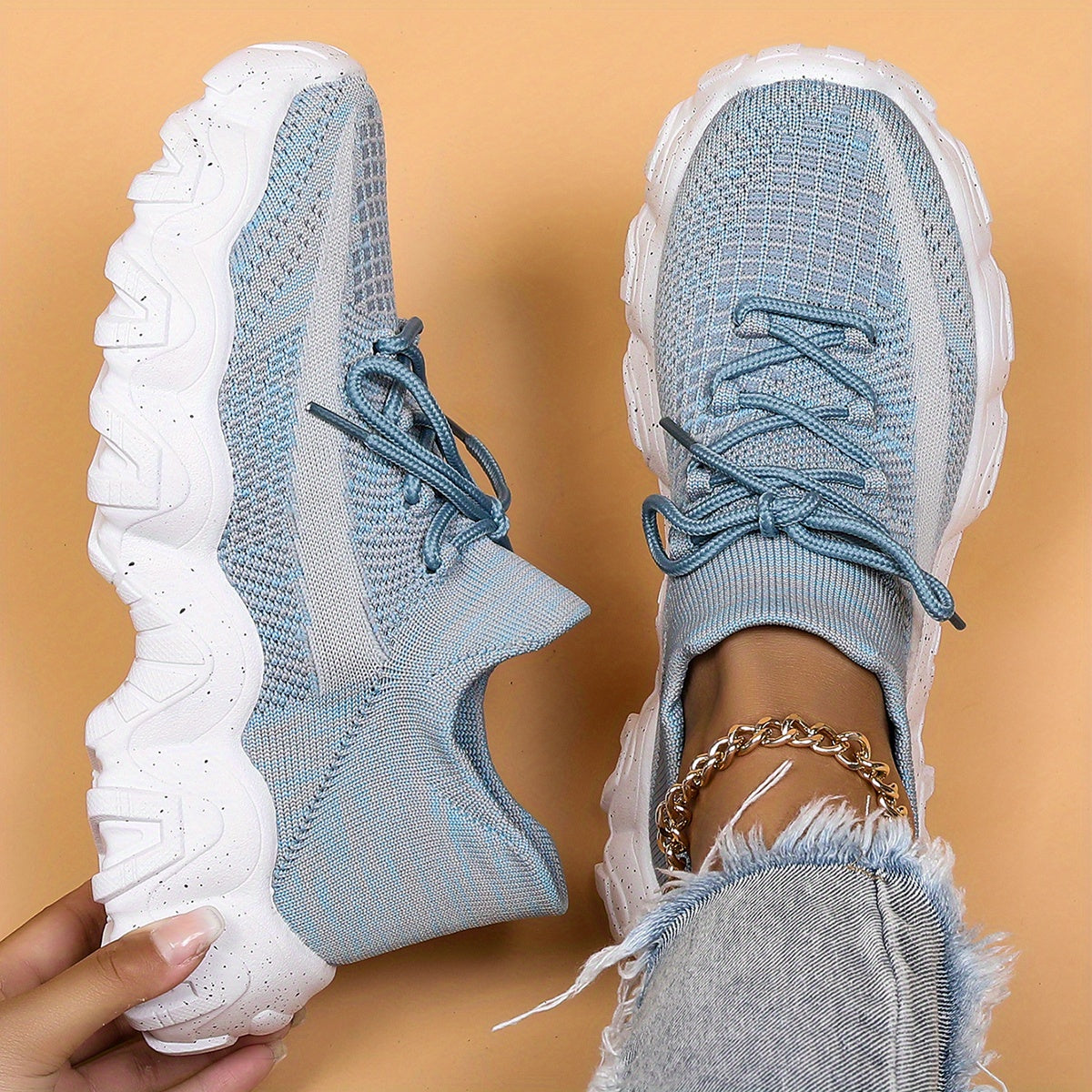 Women's Mesh Chunky Sneakers Lace Up Running Shoes Comfortable Sock Sneakers