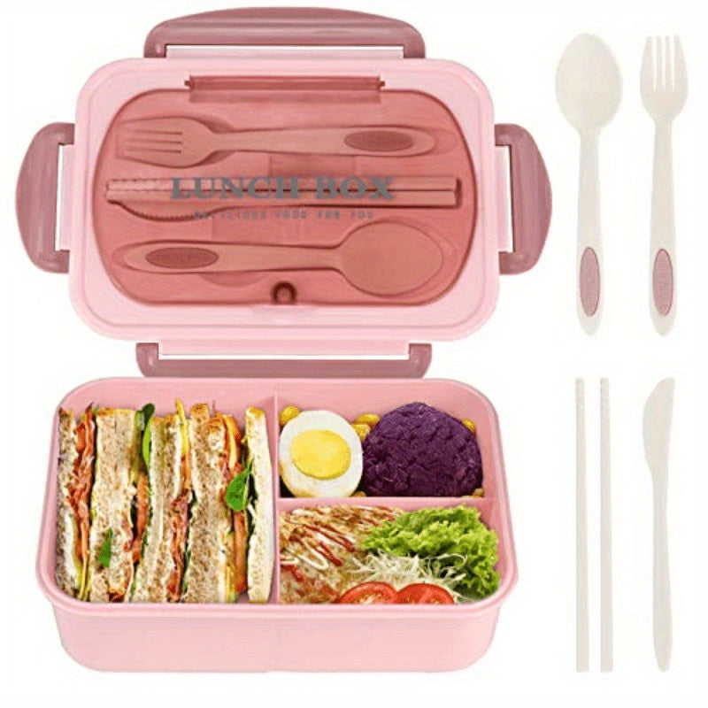 LeakProof Bento Box for Adults with Utensils 3 Compartment Microwave Safe Pink
