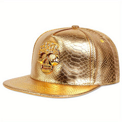 Skull Head Y2K Baseball Cap Bright PU Leather Snapback Hats Hip Hop Goth Dad Hat
