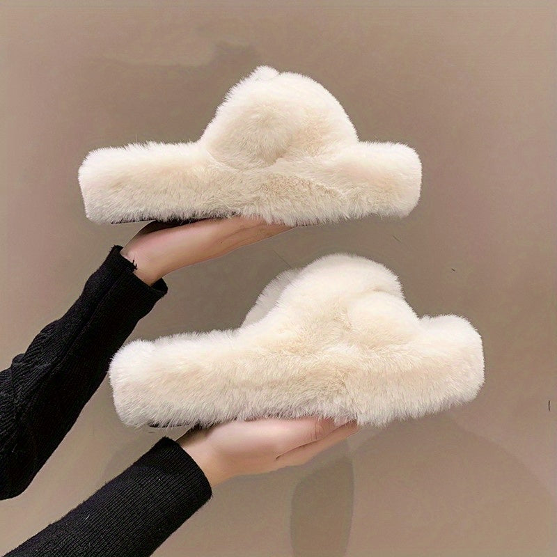 Women's Plush Lined Cross Strap Slippers