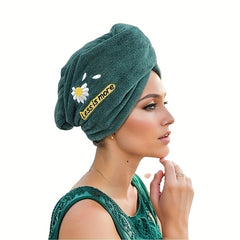 Daisy Embroidered Hair Drying Cap Coral Velvet Hair Towel