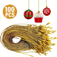 100pcs Christmas Ornament Hangers PreCut Ribbon Hooks with Snap Fastener