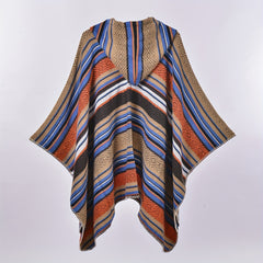 Vintage Block Hoodie Shawls Boho Geometric Jacquard Wrap Large Blanket Poncho